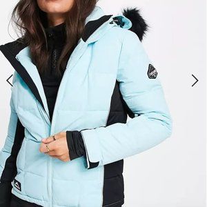 Surfanic Luna removable faux fur hood insulated ski jacket in blue